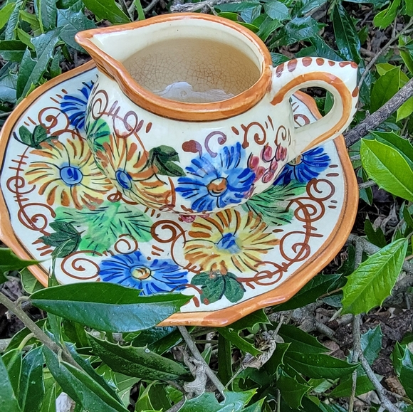 Other - VINTAGE Floral hand painted saucer plate and mini pitcher made in Japan.